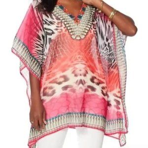 ASA Jewelry Kaftans Sheer Short V-neck Pink Caftan